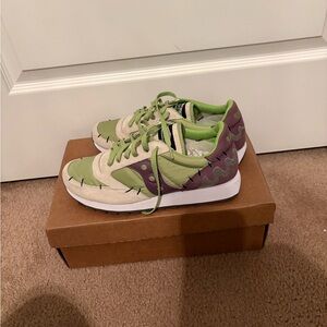 Saucony Green and Purple Retro Runner Sneakers